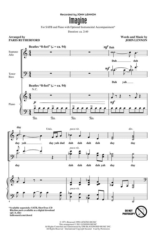 Imagine Satb Pop Choral Series John Lennon