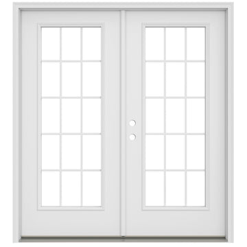 JELD-WEN 72-in x 80-in 4-9/16-in Low-E External Grilles Primed Steel French Right-Hand Inswing Double Patio Door