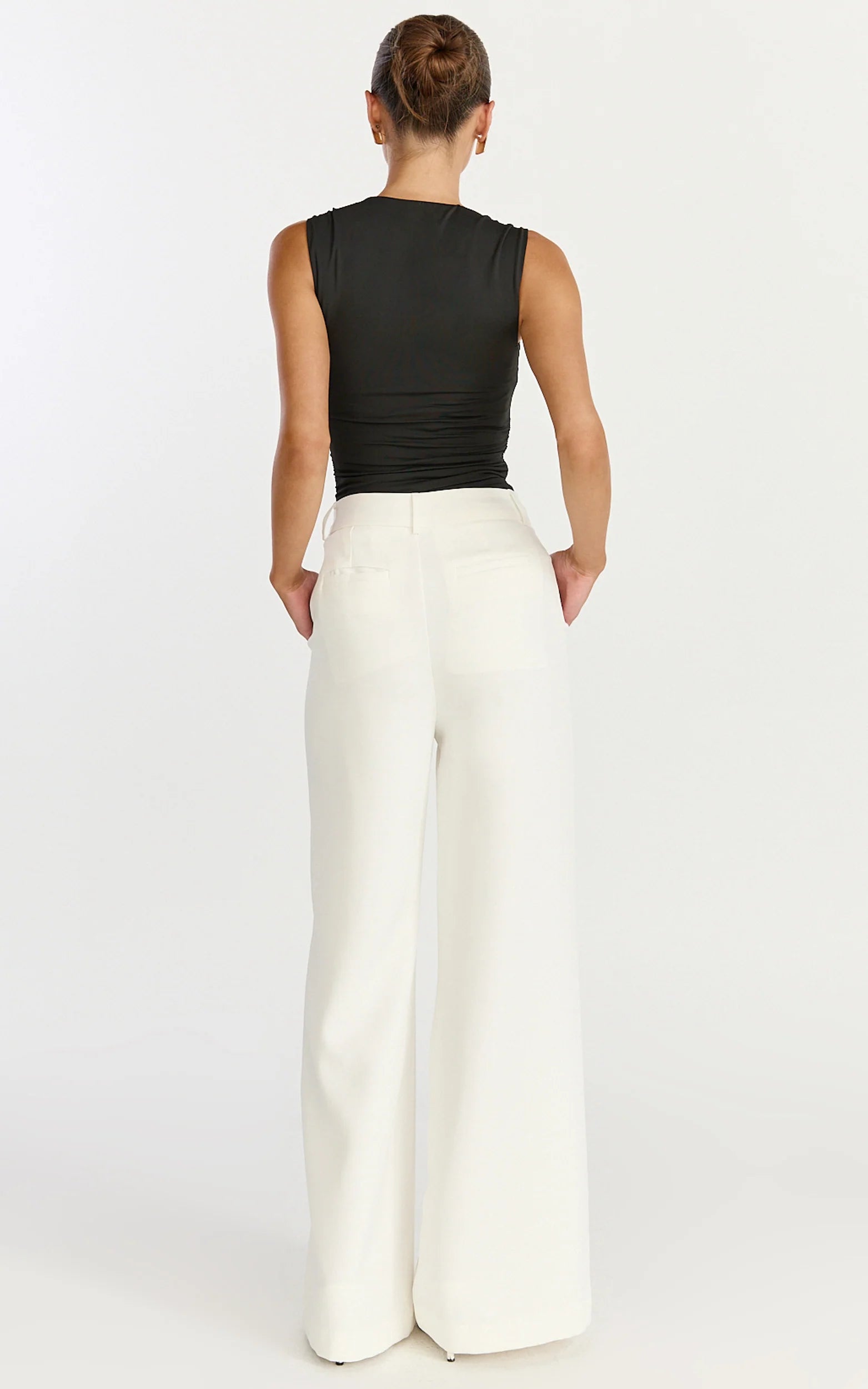 Seraphina Top - Square Neck Gathered Waist Top in Black
