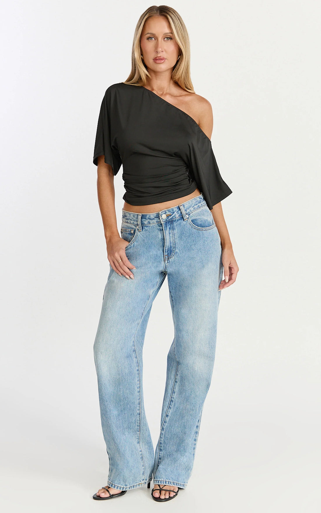 Dora Top - Off Shoulder Ruched Waist Top in Black