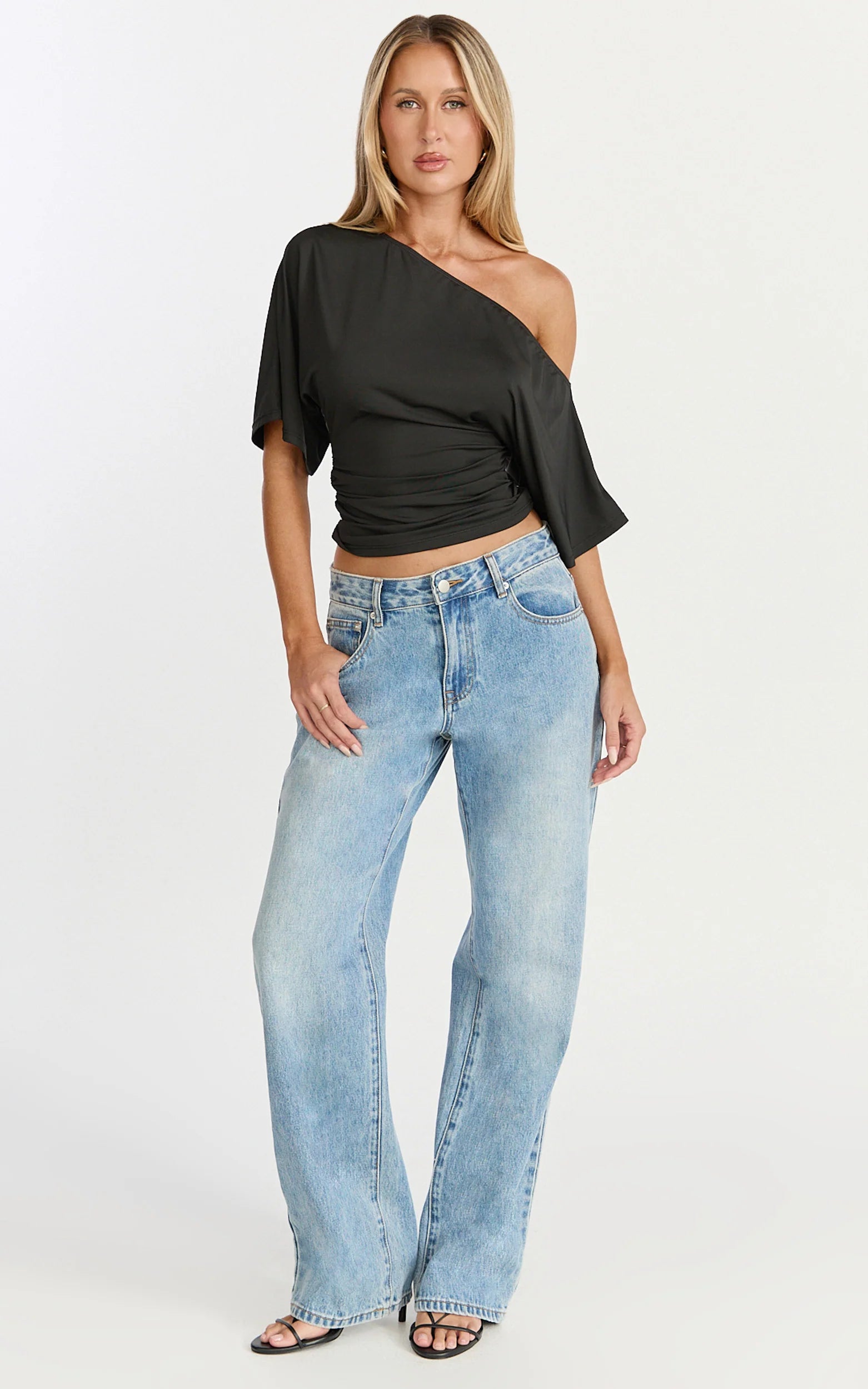 Dora Top - Off Shoulder Ruched Waist Top in Black