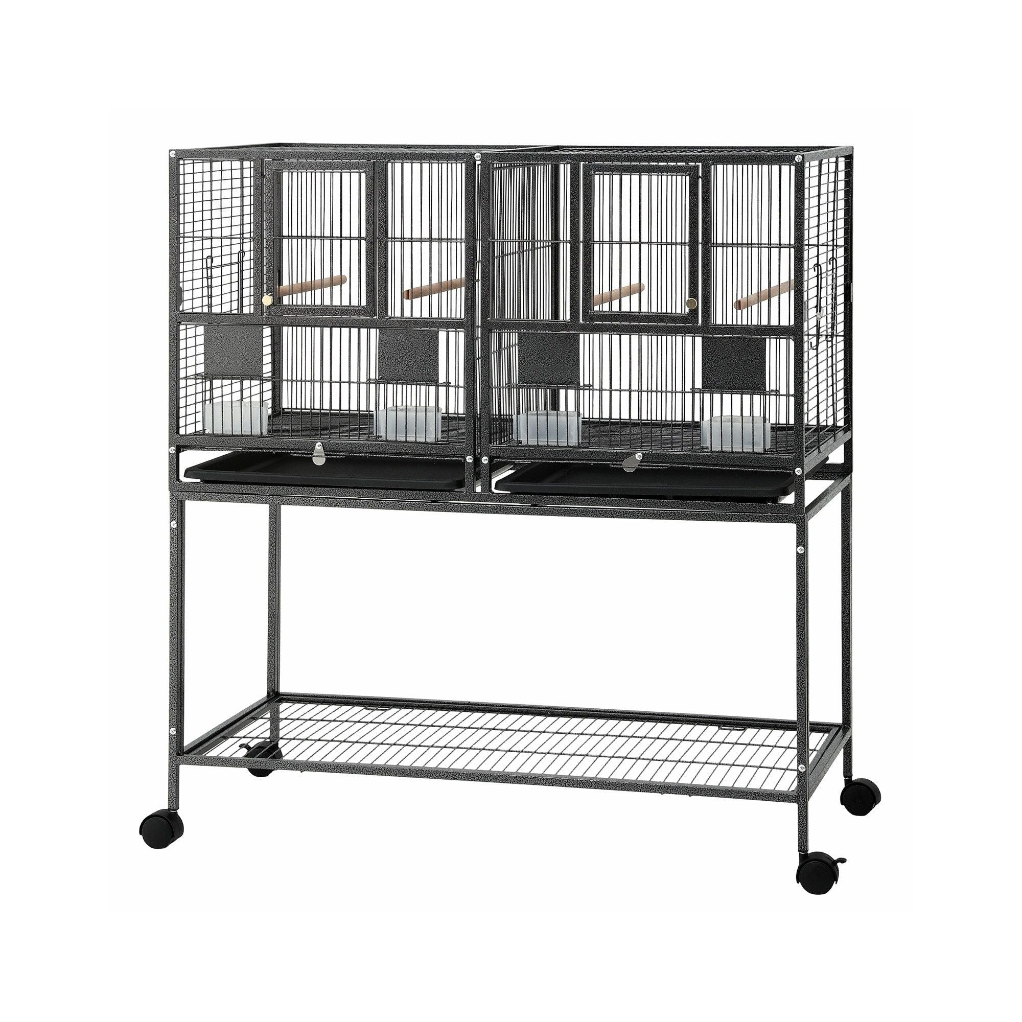 106cm 2-in-1 Bird Cage Aviary with Divider Parrot Budgie Wheels Black - Pet Care > Bird > Bird Cages & Stands - Rivercity House & Home Co. (ABN 18 642 972 209) - Affordable Modern Furniture Australia