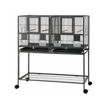 106cm 2-in-1 Bird Cage Aviary with Divider Parrot Budgie Wheels Black - Pet Care > Bird > Bird Cages & Stands - Rivercity House & Home Co. (ABN 18 642 972 209) - Affordable Modern Furniture Australia