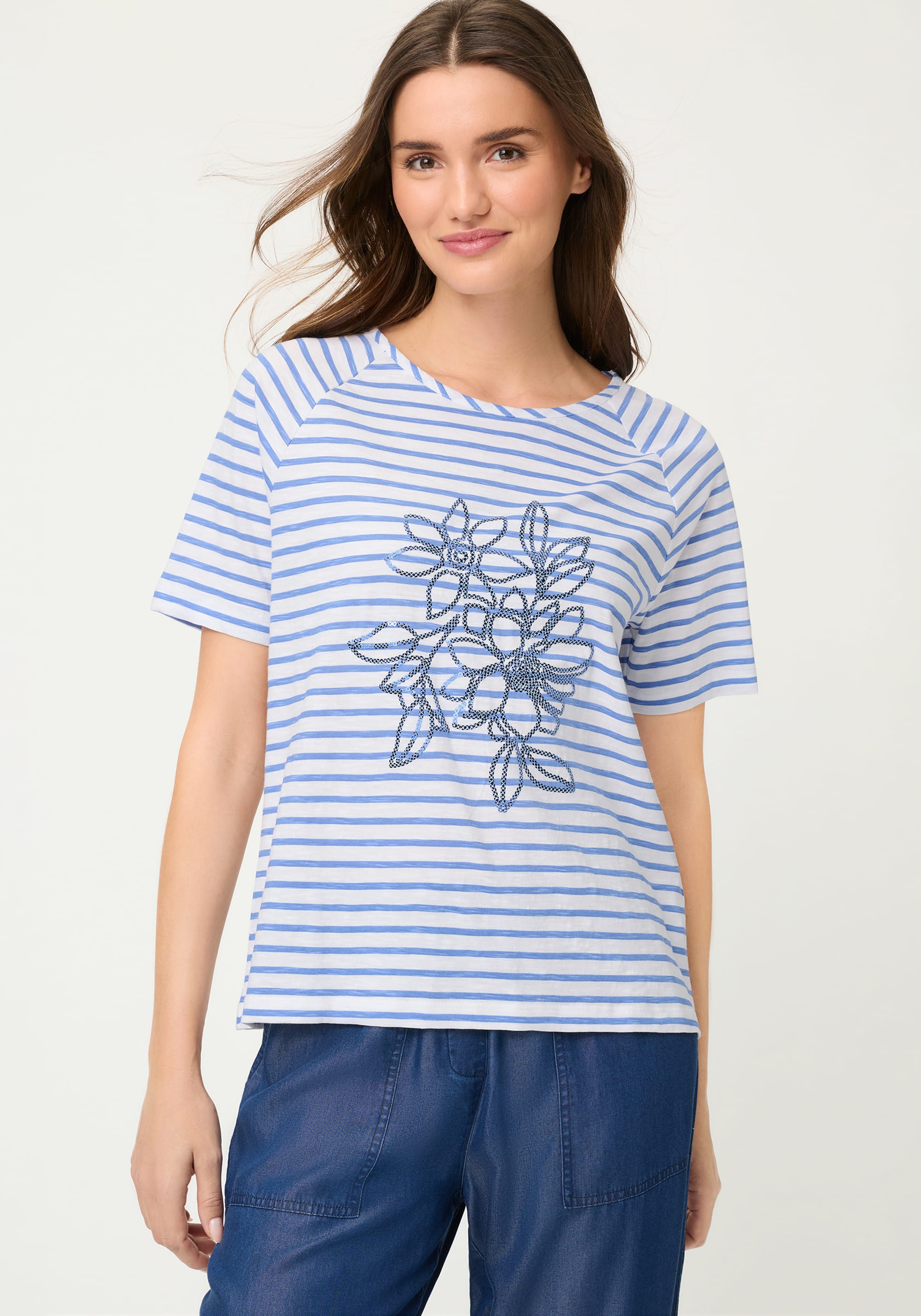 Sequin Floral Stripe T-Shirt