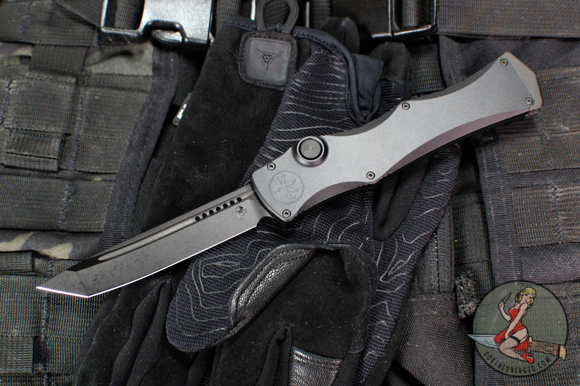 Microtech Halo IV- Tanto Edge- Marfione Select- Black Handle- DLC Apocalyptic Blade And HW 1151-1 DLCTMS1