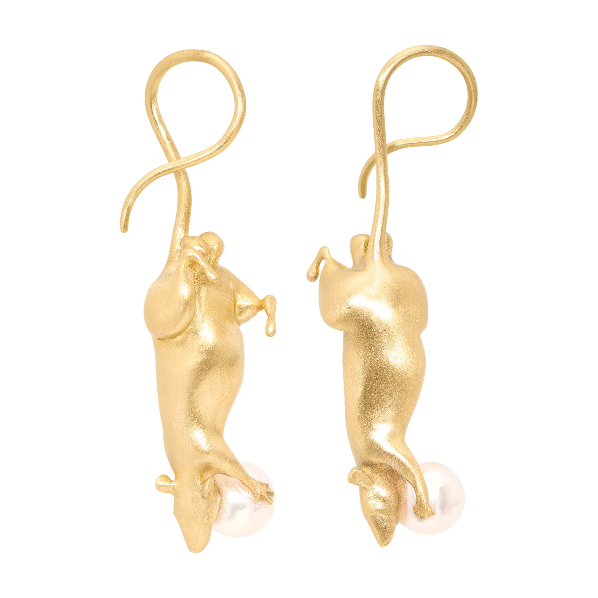 White Pearl Ratticus Rat Drop Earrings - 12117