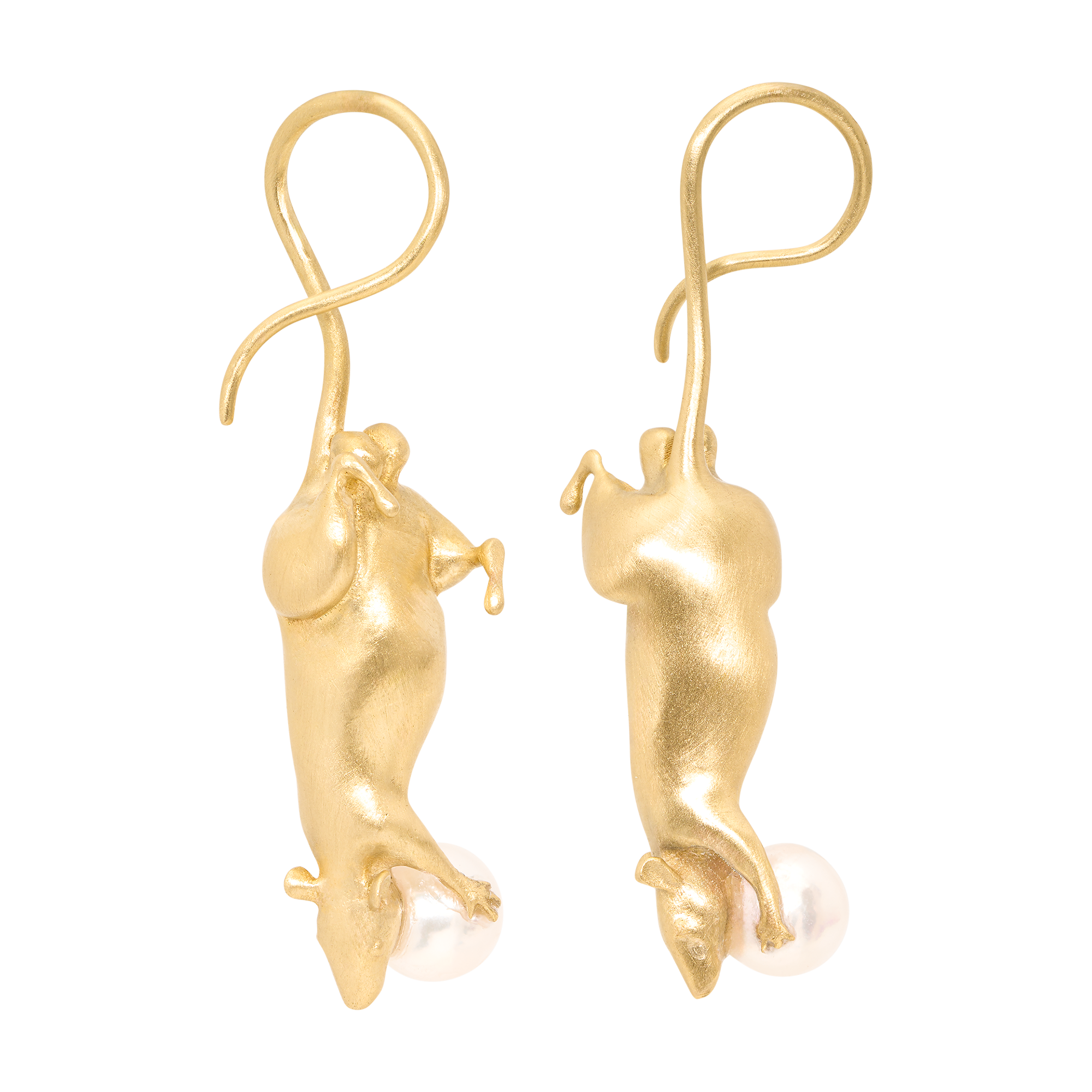 White Pearl Ratticus Rat Drop Earrings - 12117