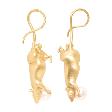 White Pearl Ratticus Rat Drop Earrings - 12117