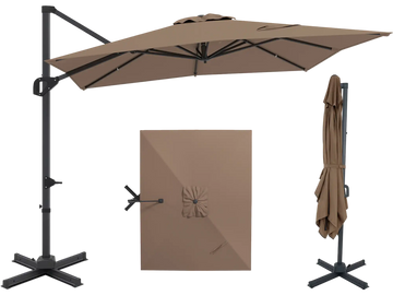 Brown 11 x 9 FT cantilever patio umbrella with 360° rotation and easy tilt adjustment for versatile outdoor shade.