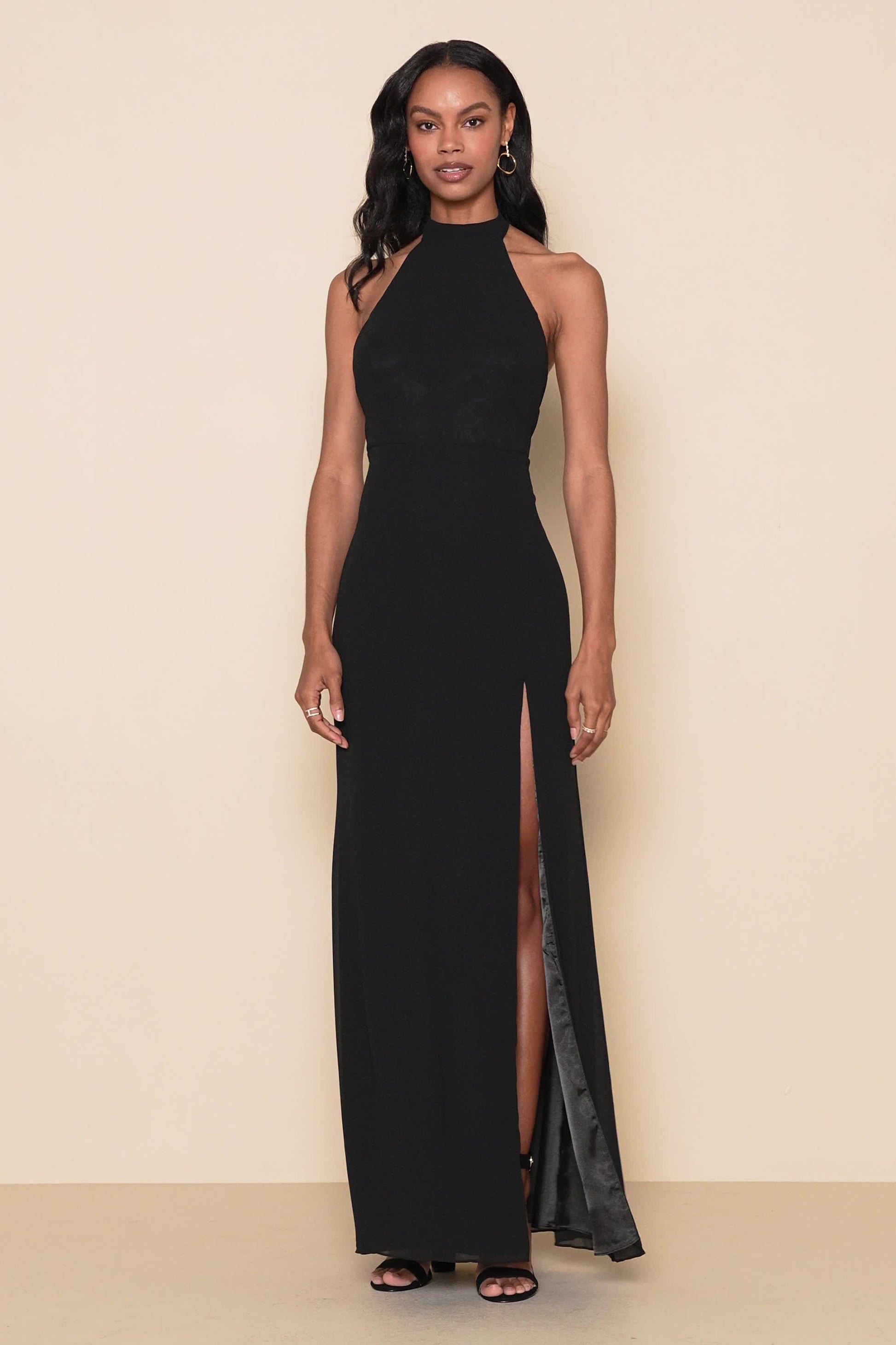 Black Halter Maxi Dress | Womens | 2X (Available in 3X, XXS, XS, S, M, L, XL) | 100% Polyester