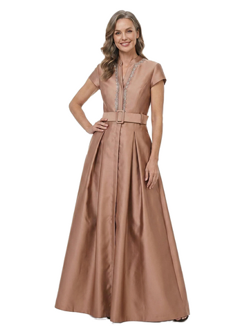 ChicSew Elegant V-Neck Mother Of The Bride Dresses Short Sleeves Satin A-Line Party Gown