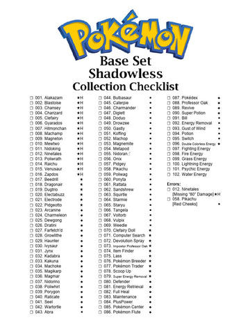 Pokémon Base Set Checklist | PDF | Pokémon