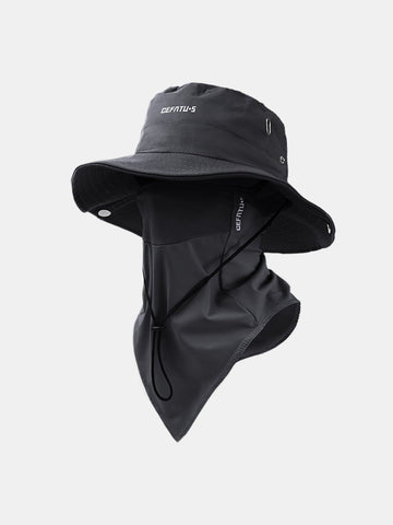 Outdoor Wide-Brimmed Sun Hat With Foldable Brim And Elastic Breathable Mesh Face Mask