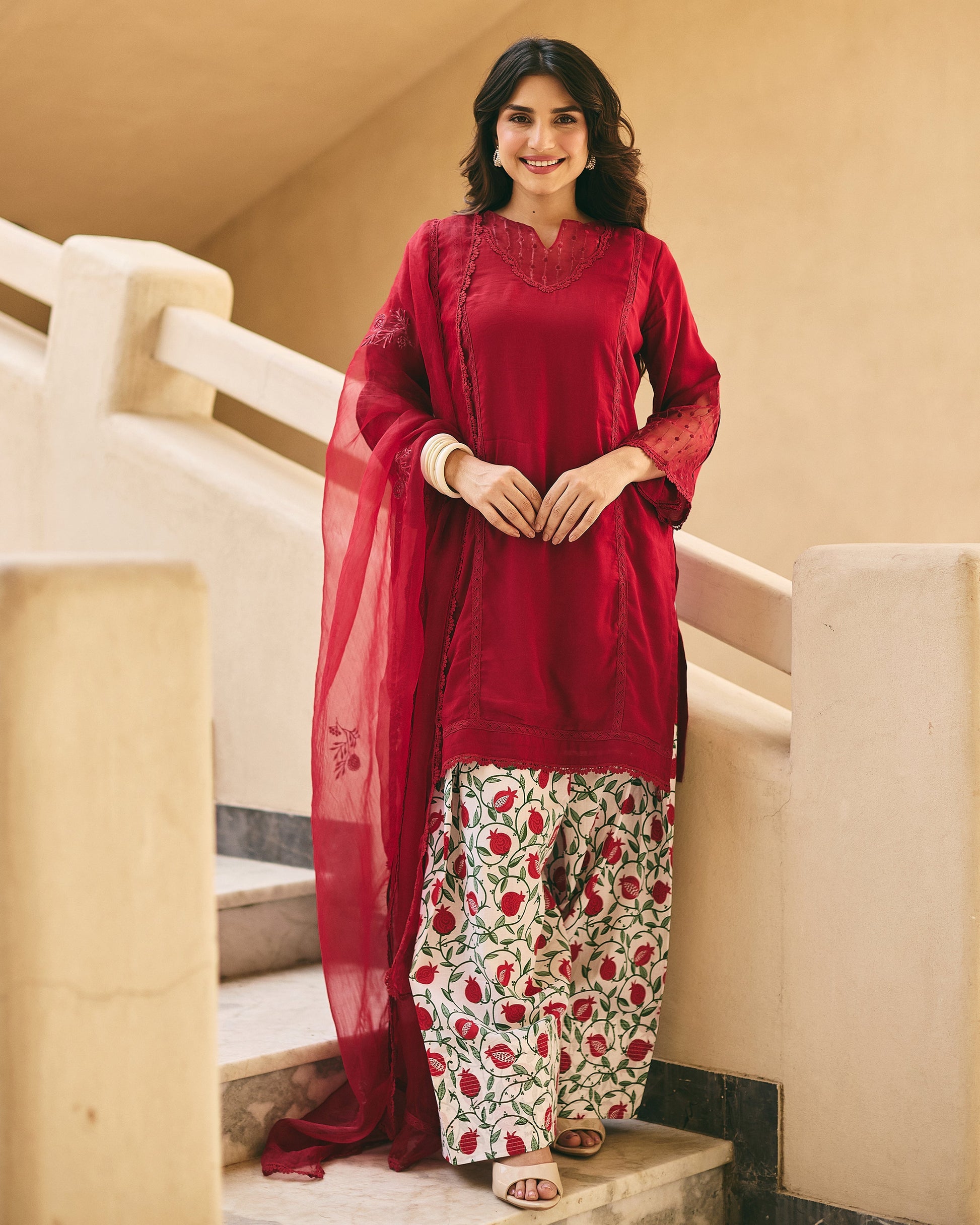 Irina Maroon Cotton Printed Suit Set
