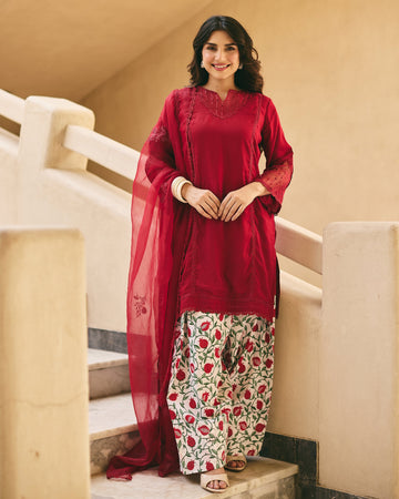 Irina Maroon Cotton Printed Suit Set