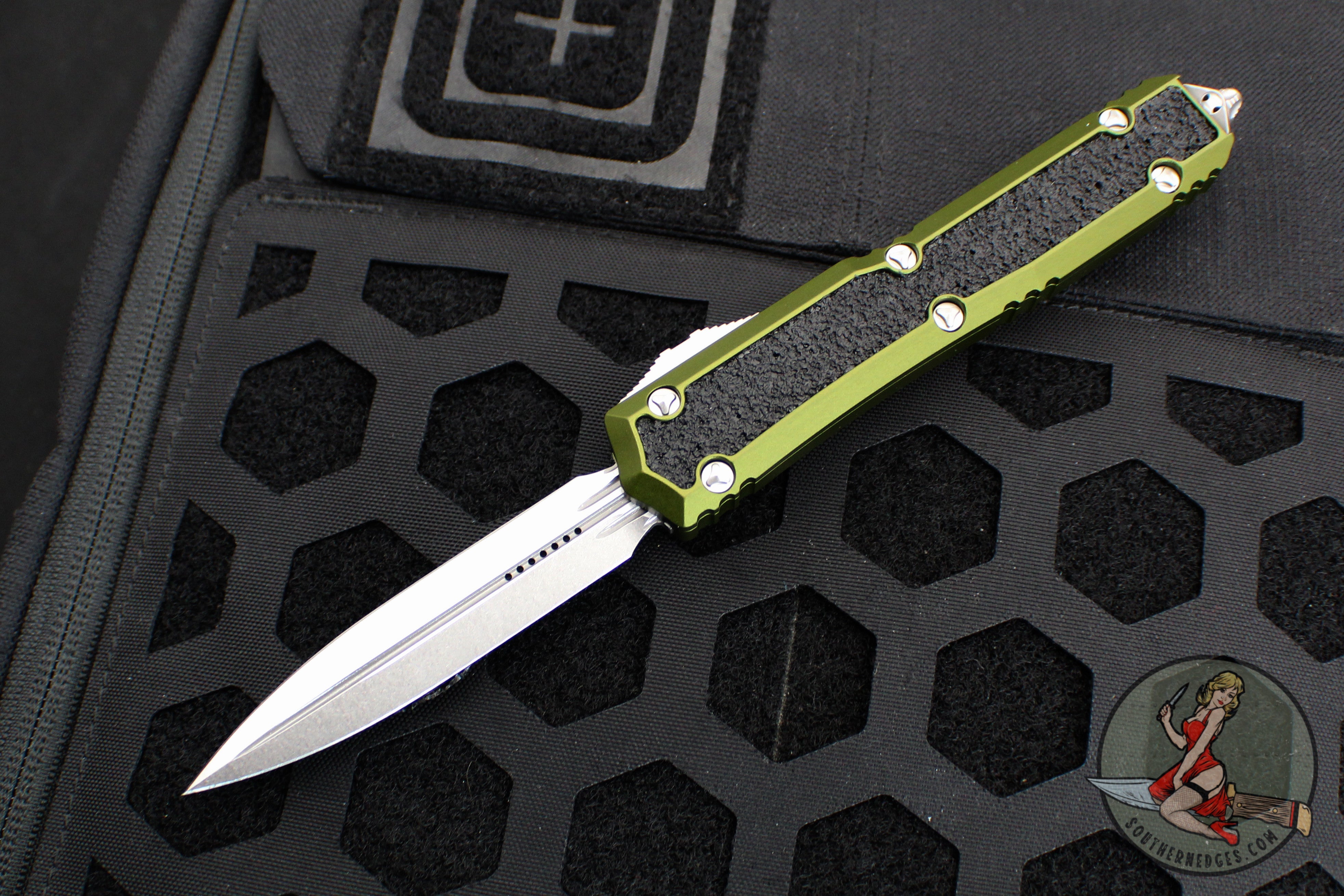 Microtech Makora- Double Edge- OD Green With Stonewash Plain Edge 206-10 ODS