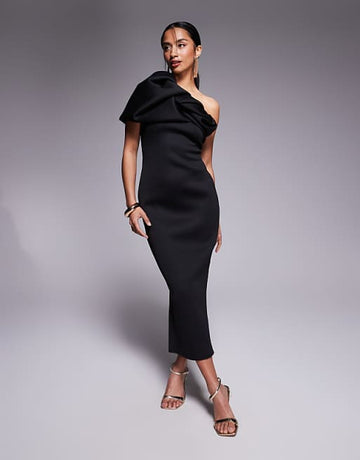 ASOS Design - Puff Sleeve Bandeau Midi Dress - Women - Polyester/Elastane - 0 US