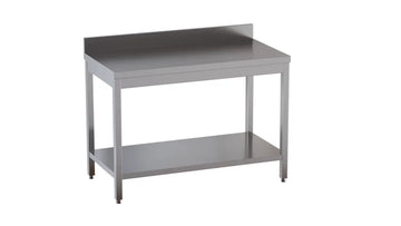 Table de travail en inox Eco 18x6 avec tablette inférieure et dosseret