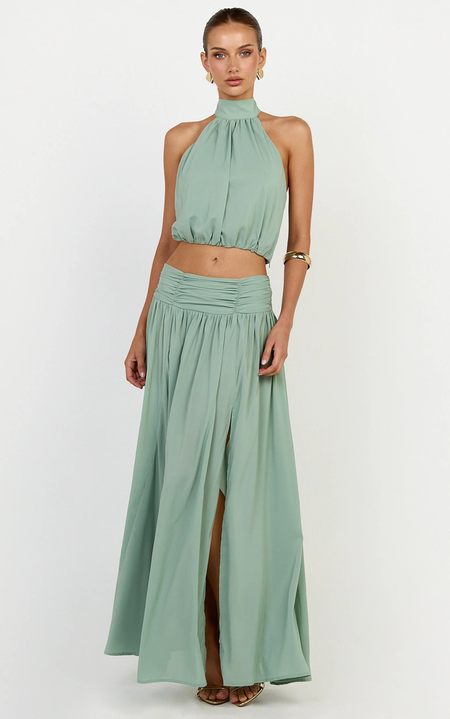 Melanie Top - Halter Neck Top in Green