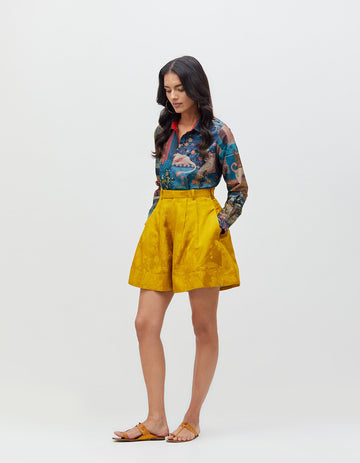 Shorts Mustard Silk Damask