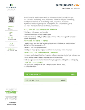 Verdesian Nutrisphere N HV nitrogen fertilizer management product for agriculture, shown in a detailed product image.