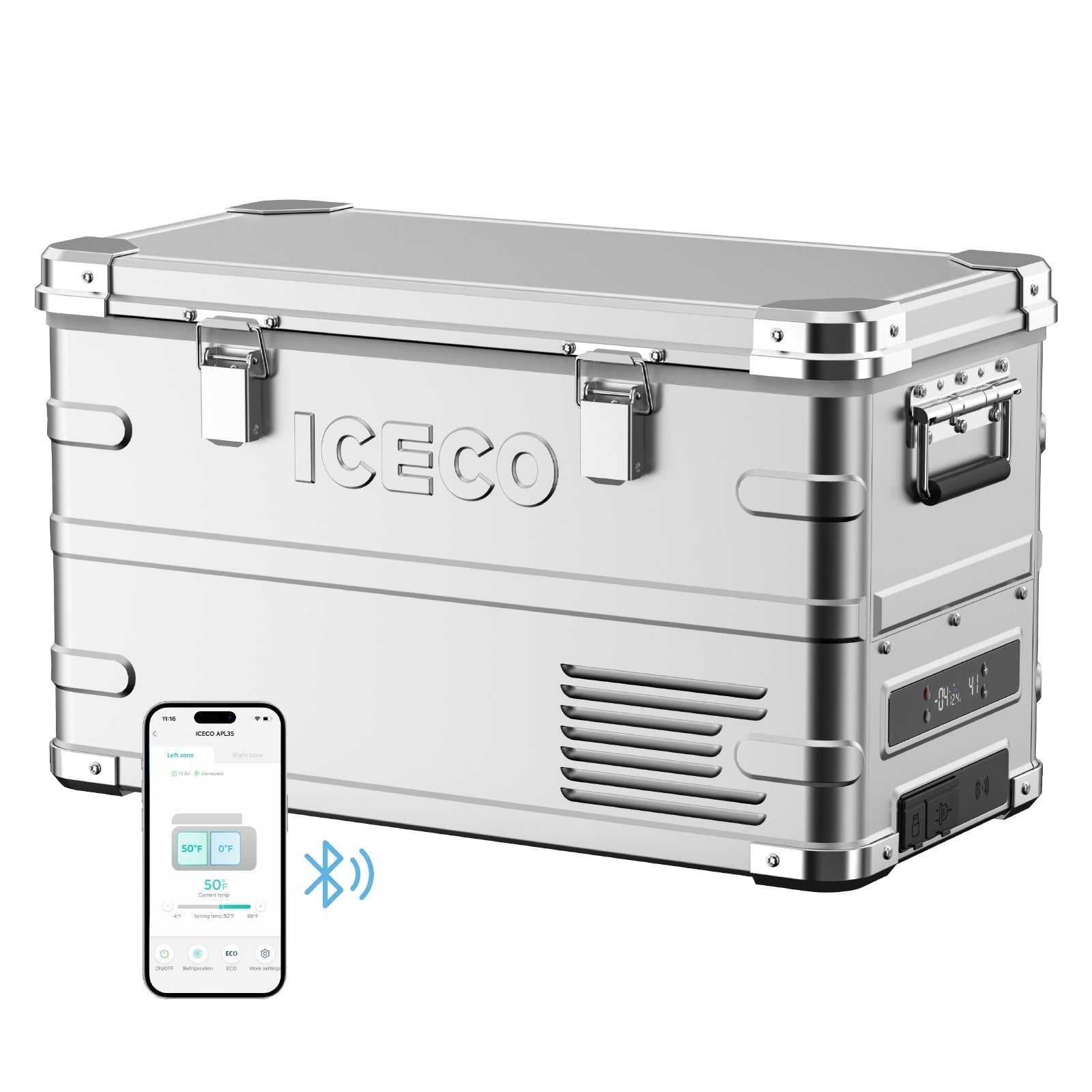 APL35 Dual Zone Aluminum Silver Fridge | ICECO | 35 LT