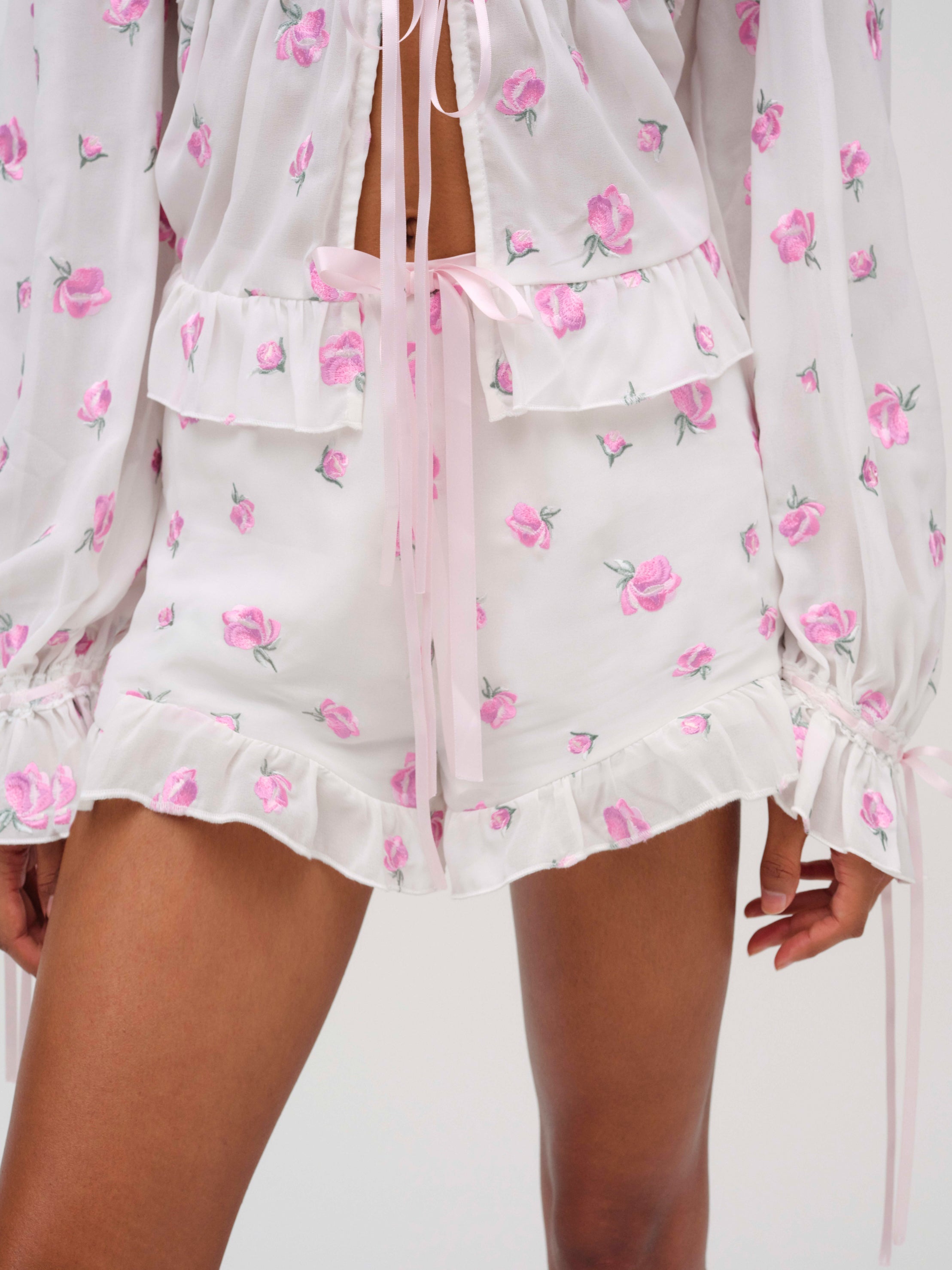 Fiona Floral Short - White Pink - On Model - 1