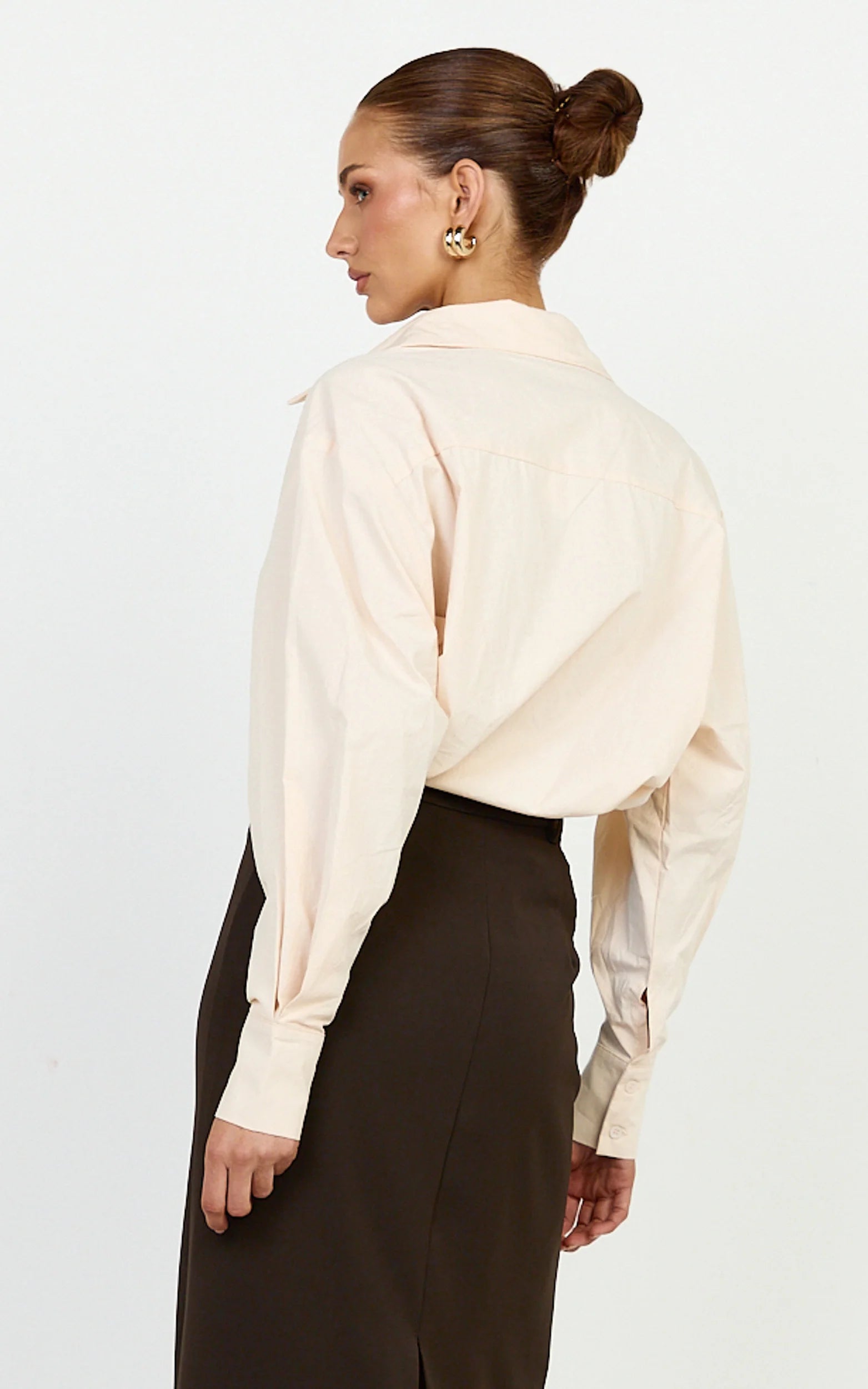 Kalpena Shirt - Ruched Side Oversized Shirt in Neutral