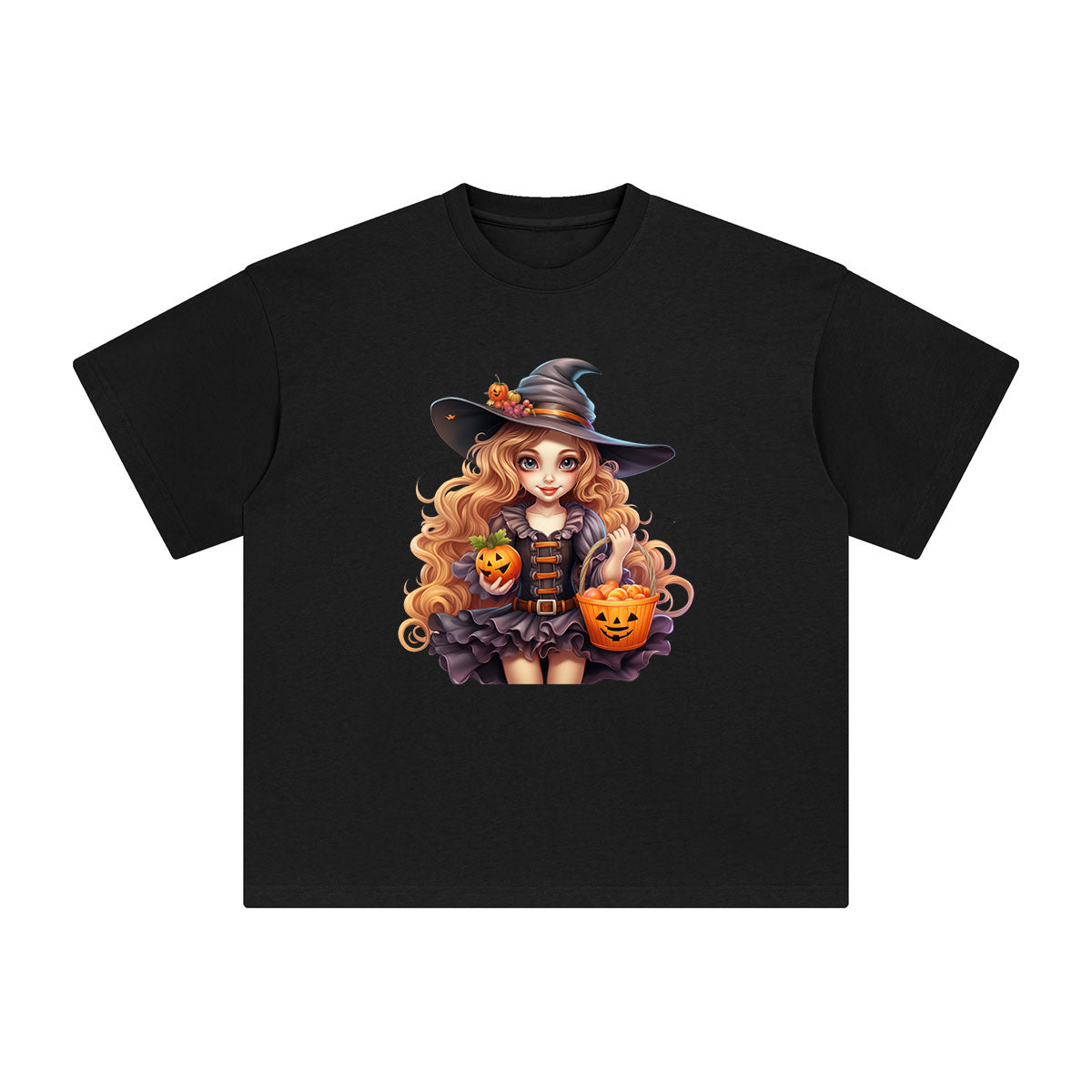 Witch Girl Holding Candy Graphic Tee-INNBLAC Fashion Apparel