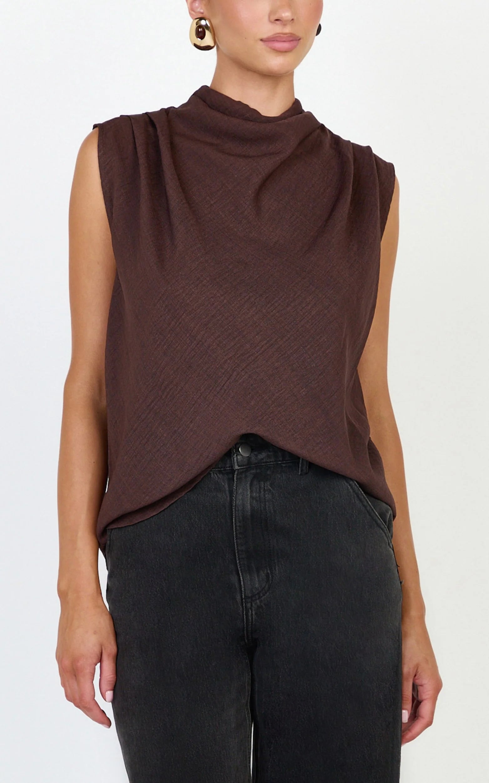 Arianae Top - High Neck Top in Brown