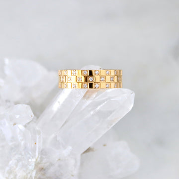 Checker Board CZ Ring