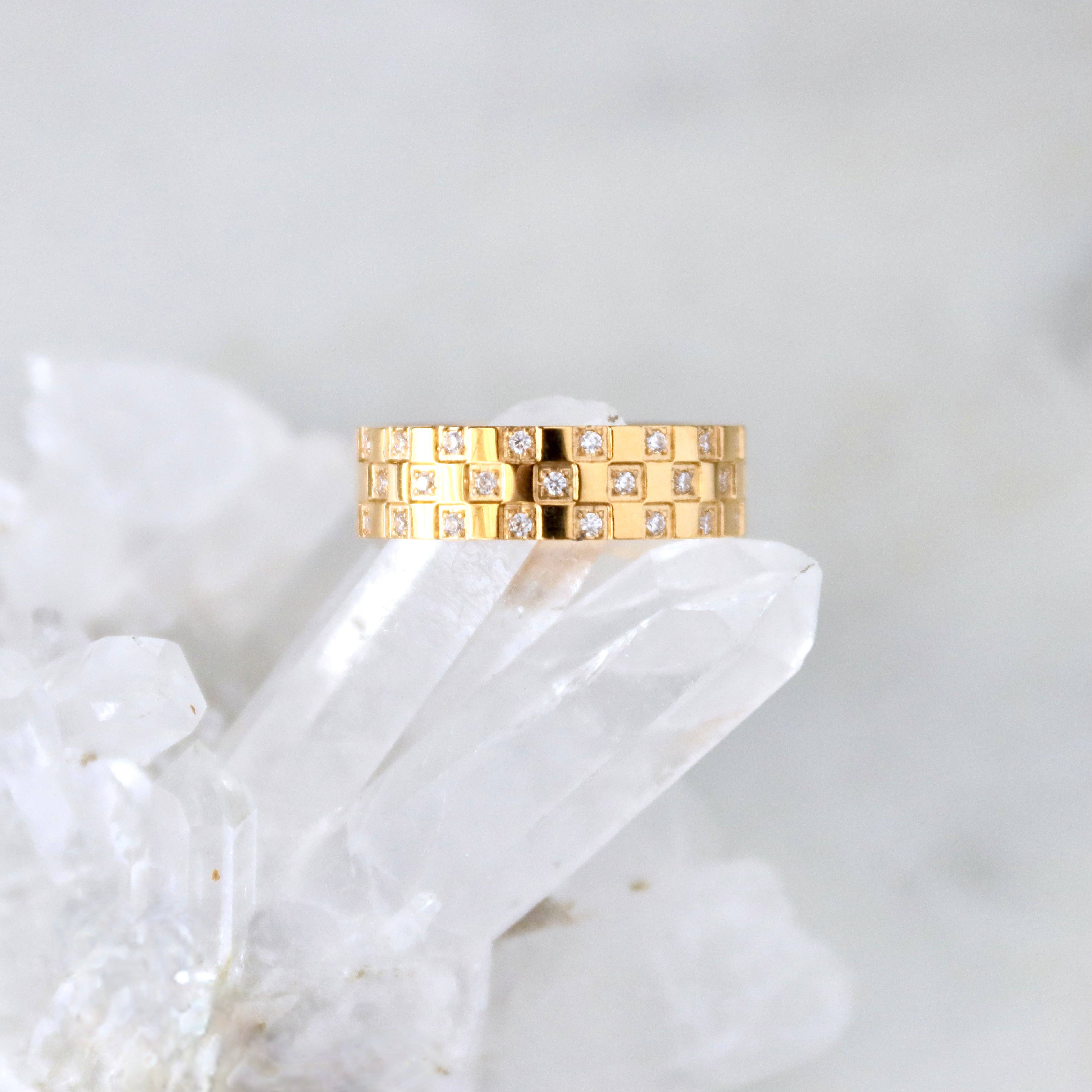 Checker Board CZ Ring