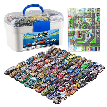 Lot de 50 Voitures Miniatures Métalliques avec Boîte - Véhicules à Friction Push and Go, Couleurs Assorties, Pour Enfants de 3 à 6 Ans King of Toys