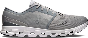 Quarter turn view Men's On Running Footwear style name Cloud X 4 in color Alloy/ Ivory. Sku: 3ME30043228