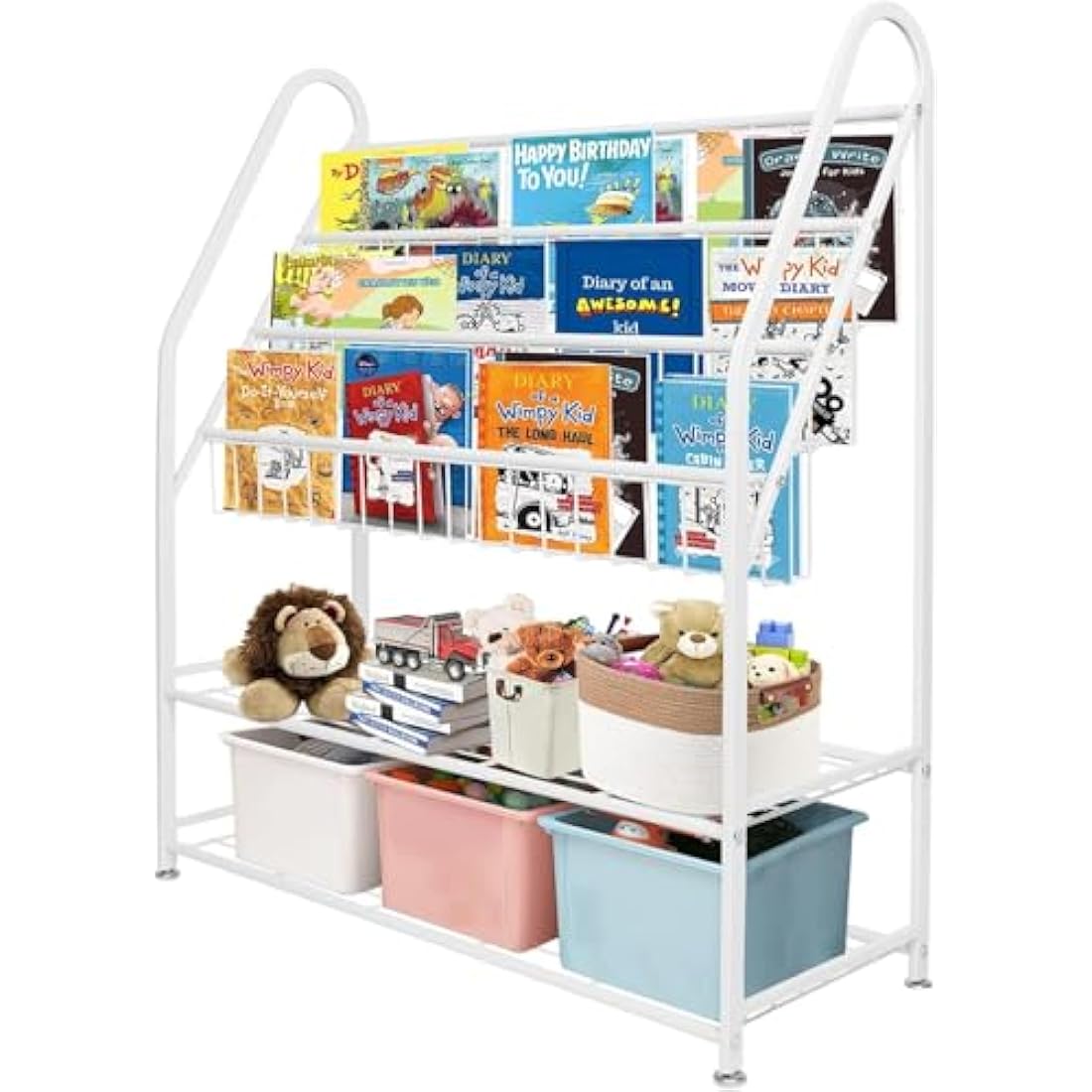 Children Kids Bookshelf, Kids Bookcase Shelves, Children's Bookcases, Kids Book Rack, Book and Toy Storage Organizer Display Stands Shelf for Bedroom, Playroom, Perfect Height for Children (White)