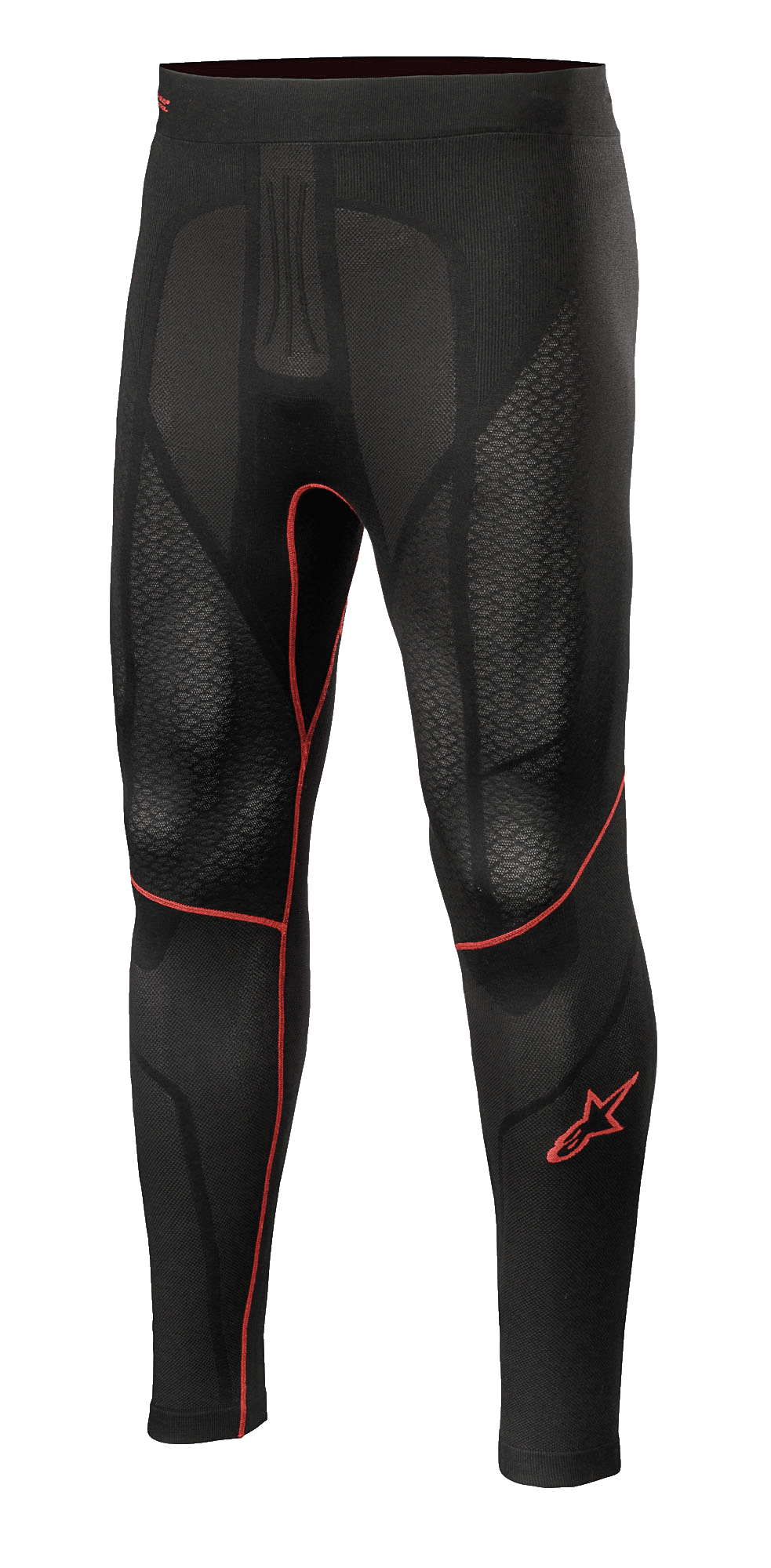 Alpinestars Ride Tech V2 Bottom Summer, Motorcycle Base Layer Pants, Black with Red Accents, Textured Mesh Panels, Red Star Logo on Leg, Breathable Compression Performance Layer