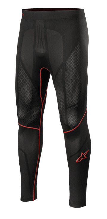 Alpinestars Ride Tech V2 Bottom Summer, Motorcycle Base Layer Pants, Black with Red Accents, Textured Mesh Panels, Red Star Logo on Leg, Breathable Compression Performance Layer