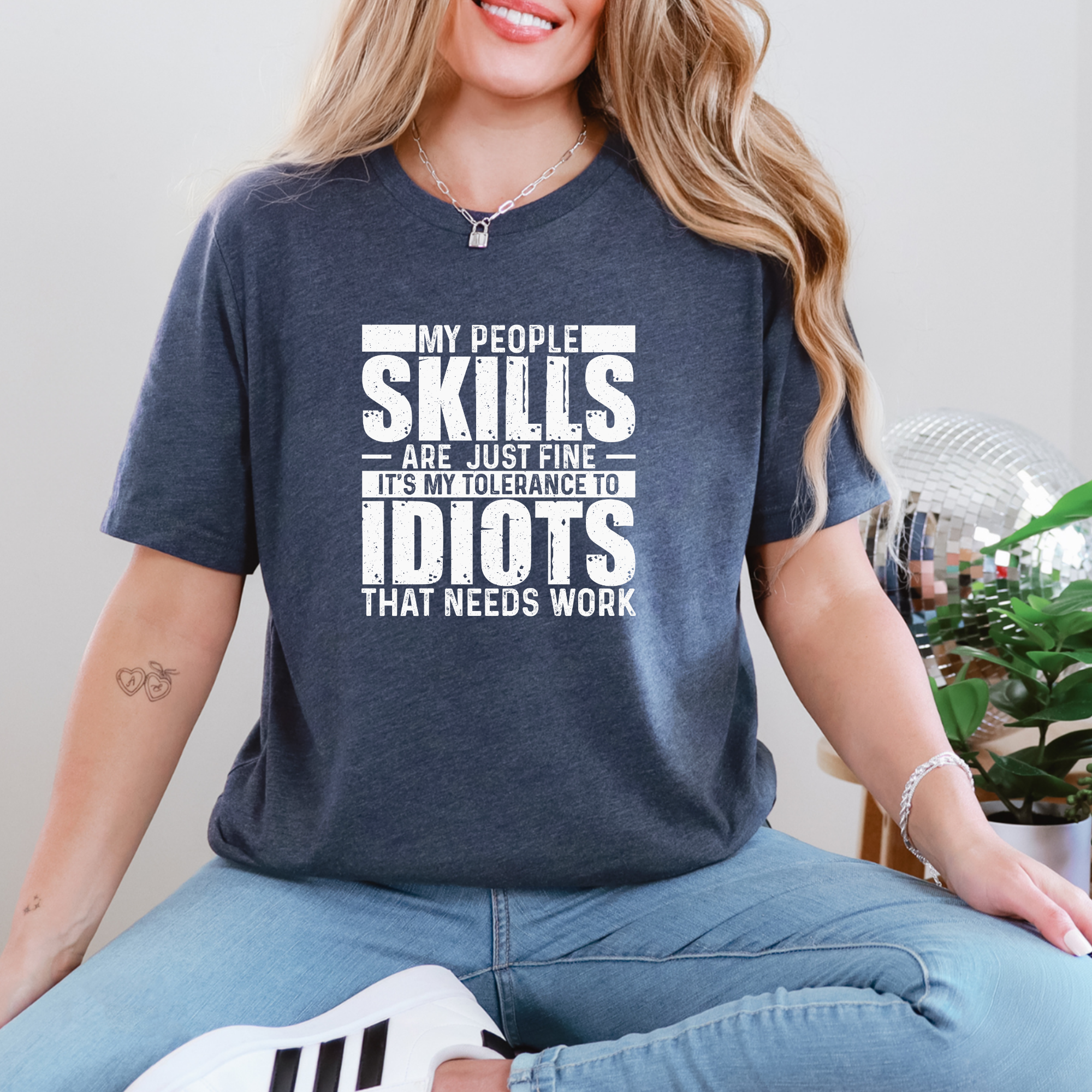 Wholesale My People Skills Graphic Tee - Heather Navy Tee