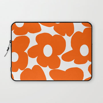 Orange Retro Flowers White Background #decor #society6 #buyart Laptop Sleeve Gallery Image 1