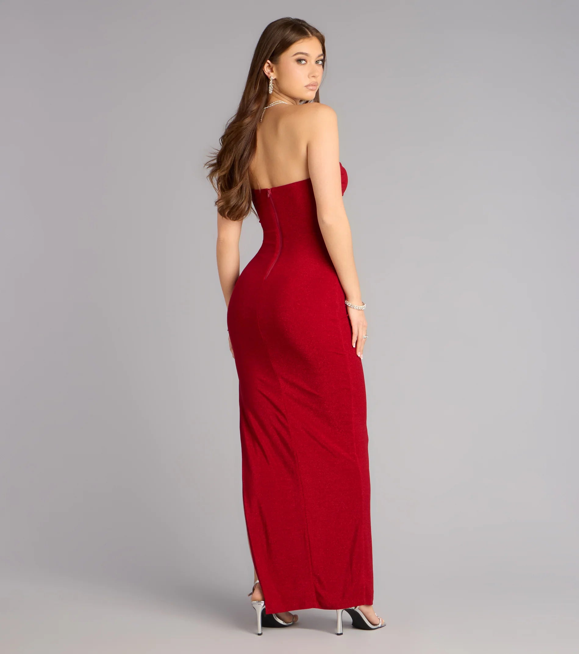 Adison Lurex Knit Strapless Formal Dress