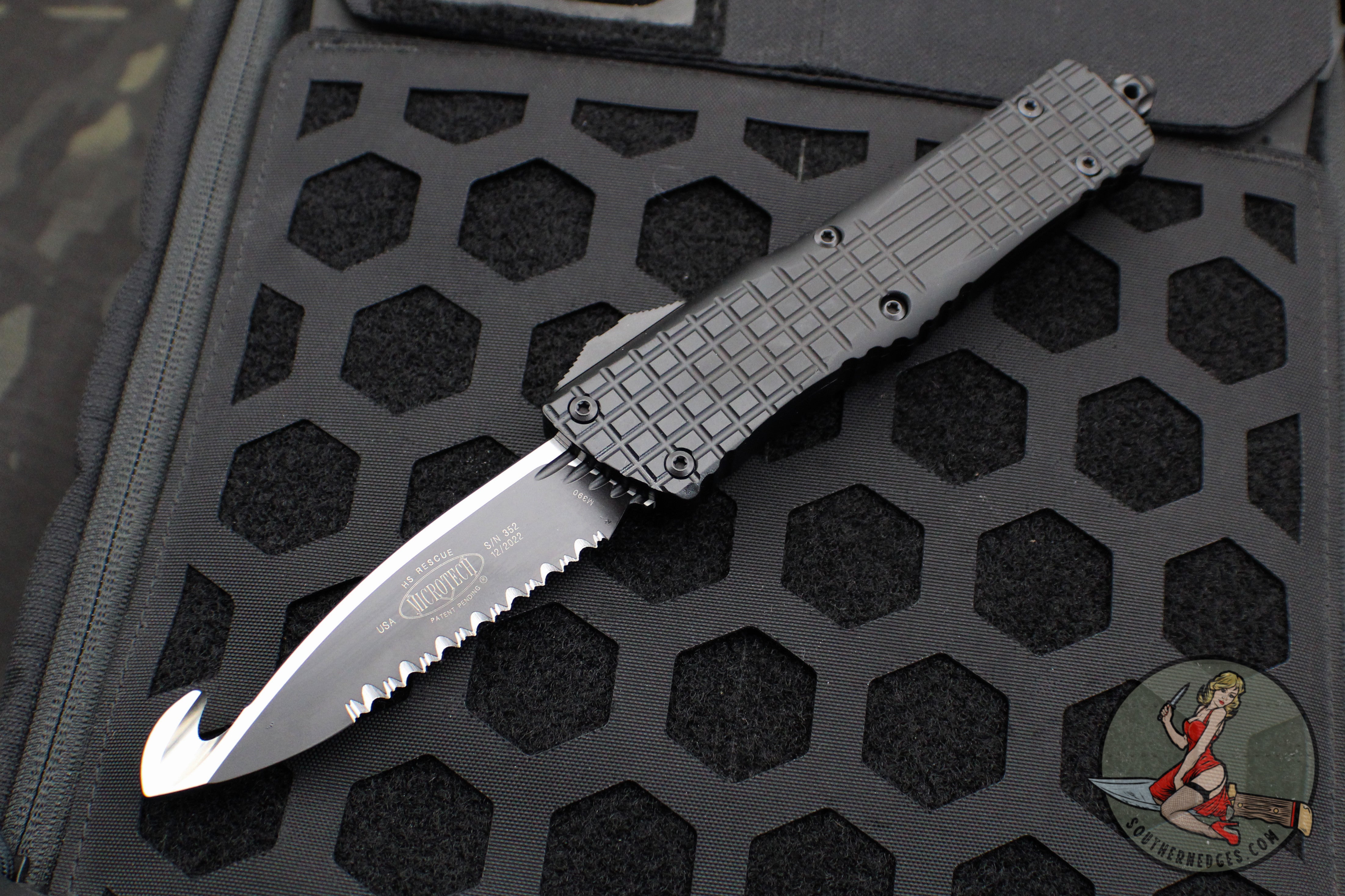 Microtech Combat Troodon OTF Knife- Frag- Tactical HS RESCUE- Black Handle- Black Full Serrated Blade 601-3 THS
