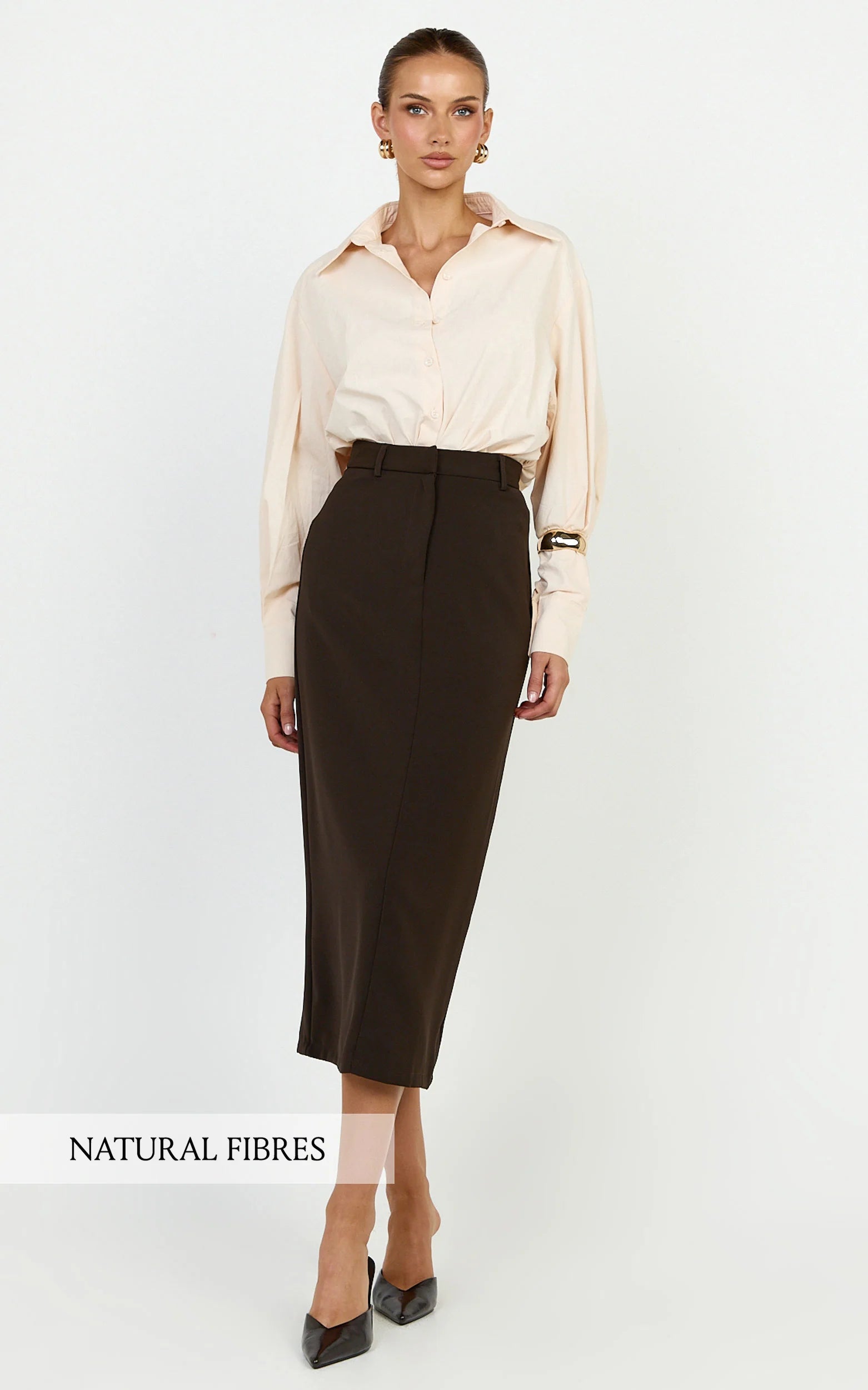 Kalpena Shirt - Ruched Side Oversized Shirt in Neutral