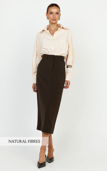 Kalpena Shirt - Ruched Side Oversized Shirt in Neutral