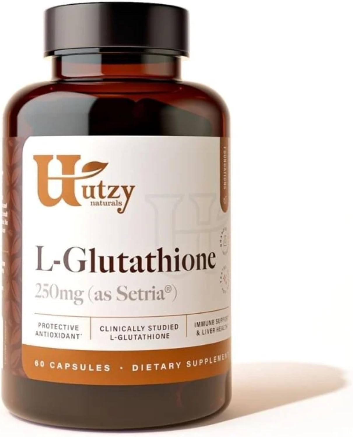 Clinical Trial Backed Glutathione 250 mg, Setria Reduced L-Glutathione, 6-Month Human RCT (European Journal of Nutrition 2015), Antioxidant & Immune Support, 60 Vegetarian Capsules — Utzy Naturals