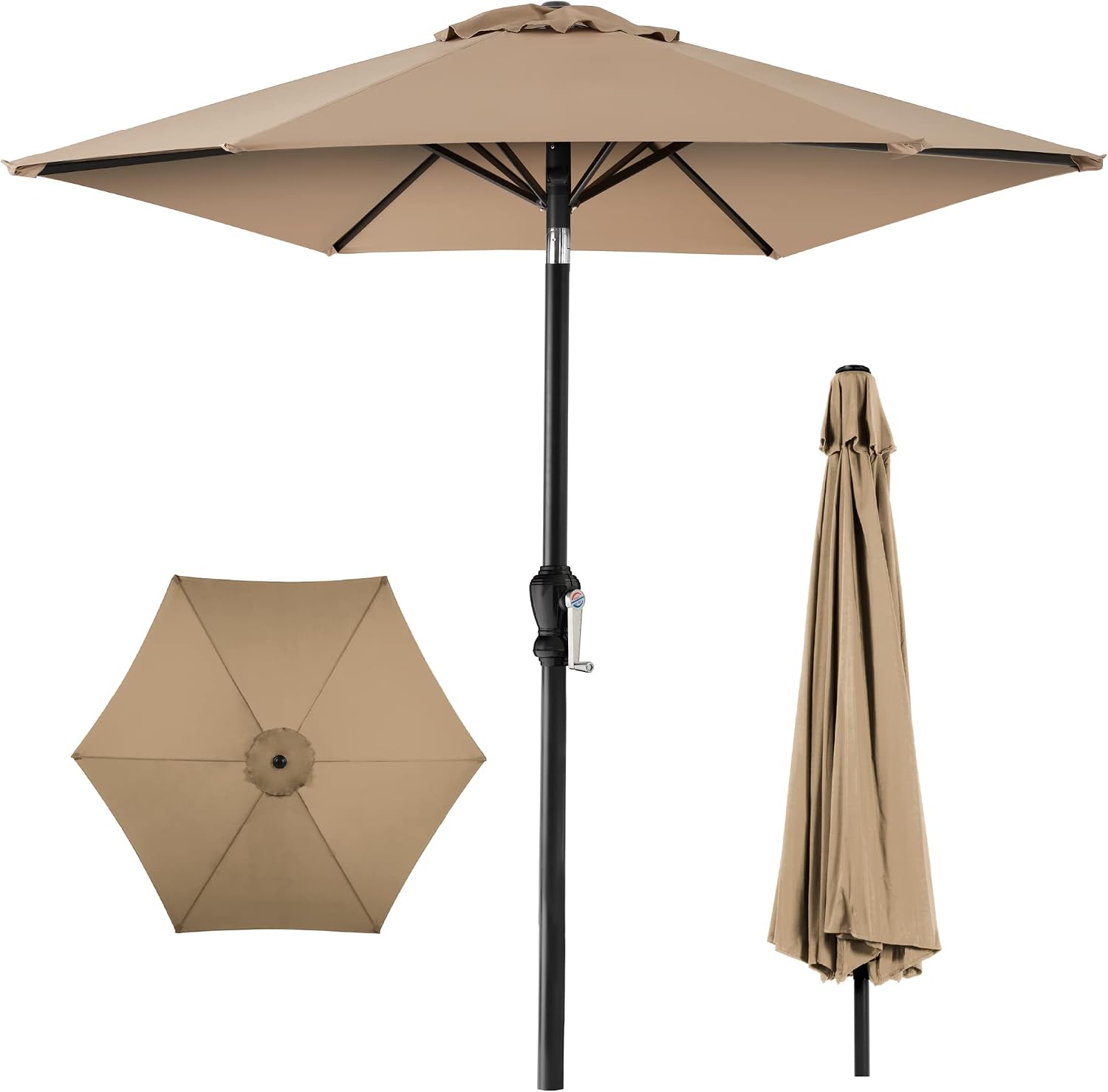 Best Choice Products 10ft Outdoor Patio Umbrella, Outdoor Table Umbrella, Yard Umbrella, Market Umbrella with 6 Sturdy Ribs, Push Button, Tilt and Crank - Tan