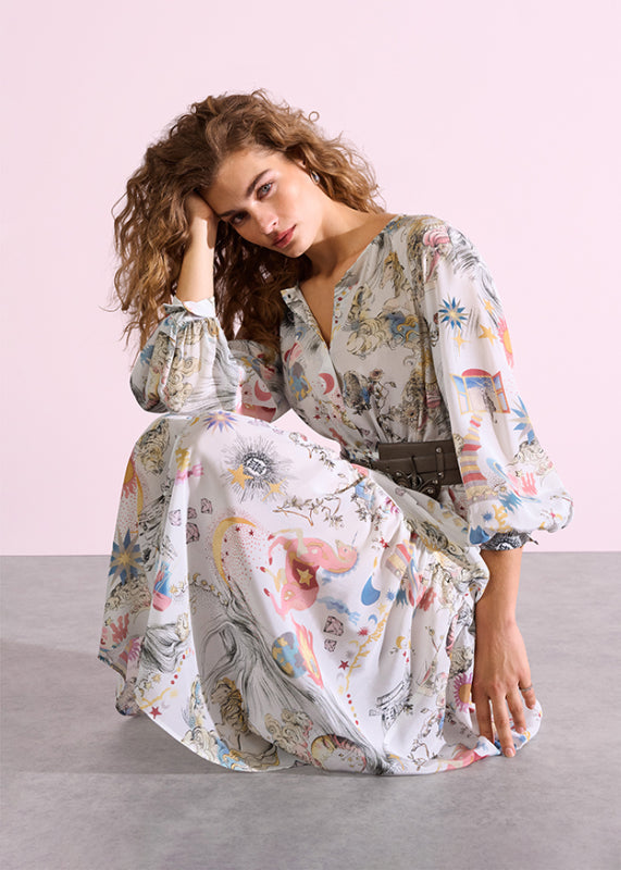 Riani Off-White Long Sleeve Maxi Dress with Dreamscape Print