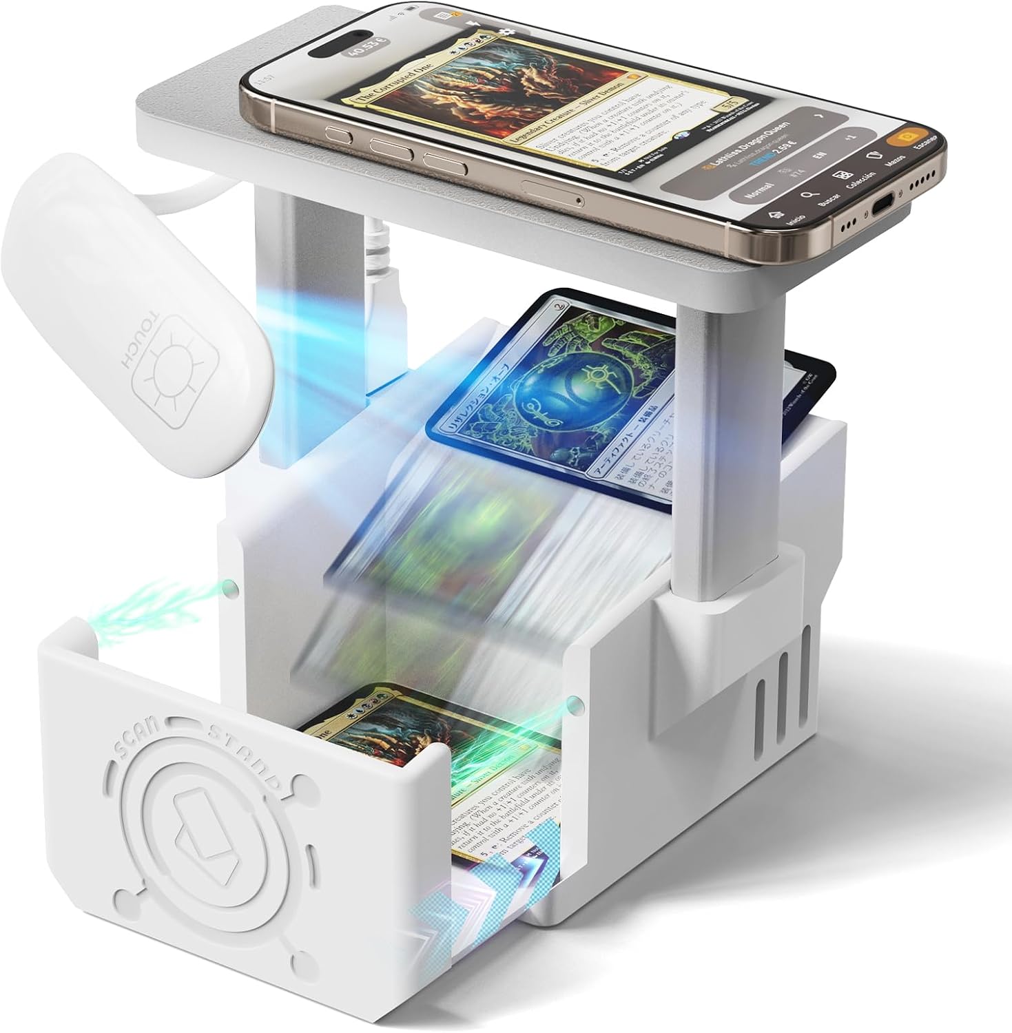 Card Scanner Pro for Trading Cards – MTG & TCG Card Scanner Stand | with LED Light and Magnetic Base, Quickly Scan and Price Check Unsleeved Collectible Cards, Compatible with ManaBox App