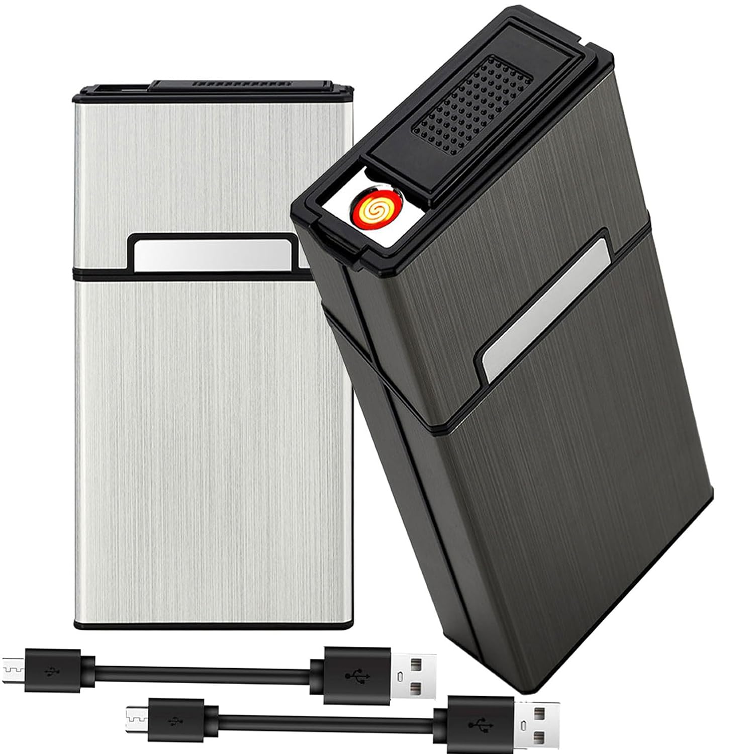 Cigarette Case with Lighter 100's King Size 20pcs Cigarettes 2 Pack Rechargeable Flameless Windproof Electric Lighter Makeup Mirror