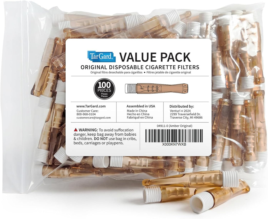 TarGard Venturi Style Disposable Cigarette Filters 100 Count, Amber | Effective XL Filter, Not Just A Holder, Trusted for Over 50 Years