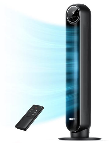 DREO Tower Fan for Bedroom, 2026 Upgraded DC Motor, 28ft/s High Velocity, 20dB Ultra Quiet Standing Fan, 8 Speeds 4 Modes, 90° Oscillating Bladeless Fan for Indoors, Floor Fans with Remote, Black